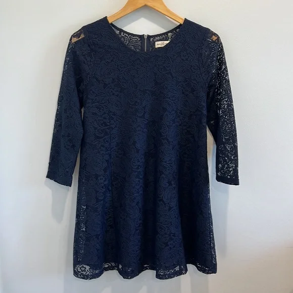 Abercrombie & Fitch Blue Dress Navy Lace 3/4 Sleeve Mini Dress Small - Picture 1 of 9